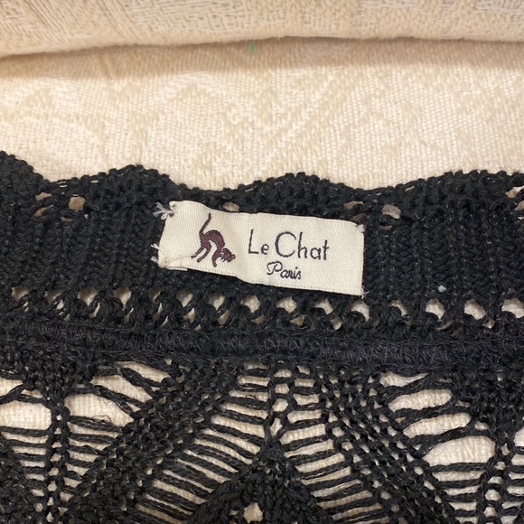 Le Chat Paris. Short Black Open Knit Cardigan with Satin Bow for Closure - Picture 12 of 12